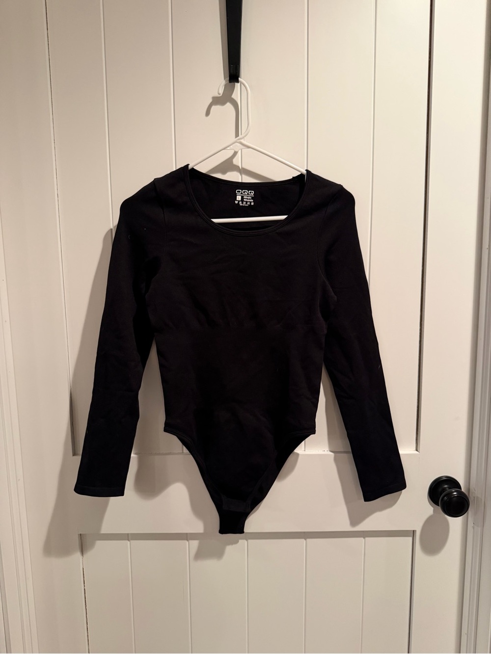 Women's Black Long-Sleeve Scoop Neck Bodysuit